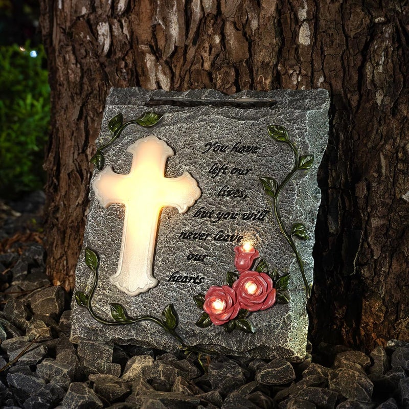 MXwcy Cross Solar Lights Outdoor Garden Memorial Stepping Stone, IP65 Waterproof is Used for Walls or Lawns, A Touching Memorial Gift & Condolence Gifts Grave Decorations for Cemetery - Image 5